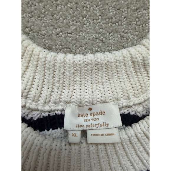 Kate Spade New York Striped Chunky Knit * Flaws* Sweater XL Cream Navy Side Zip - Picture 8 of 11